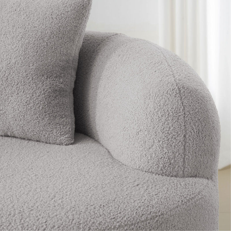 Canapé courbé gris avec accoudoir rond, canapé à compression avec 2 coussins, canapé crème pour petit espace, salon, chambre à coucher, sans assemblage
