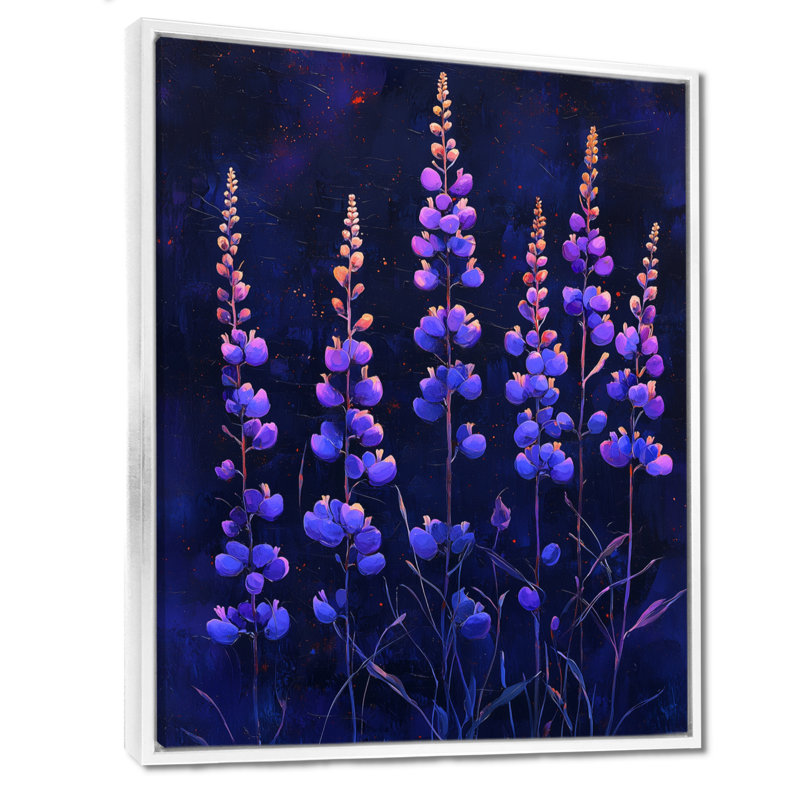 Art sur toile, fleurs sauvages mauves, H 44 po x l 34 po, Reproduction avec cadre flottant, Blanc