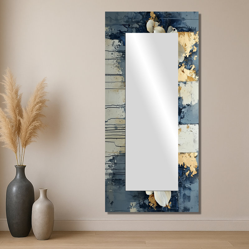 Golden Marble Dogwood Tree Horizon II - Floral Mirror Wall Decor - Printed On Metal, 28" x 60"