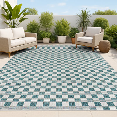 Tapis intérieur / extérieur turquoise / crème Aimee
