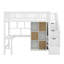 Lit mezzanine en bois avec bureau intégré, DEL, tablettes de rangement, armoires et escalier-539633113