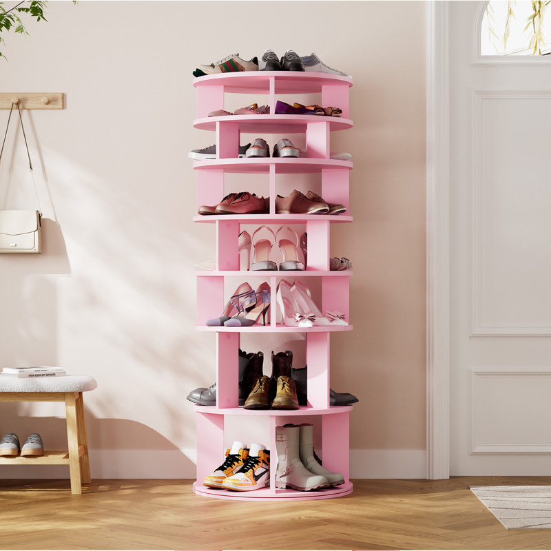 Trianna 32 Pair Rotating Shoe Rack Fits Shoe Size up to 10, Pink