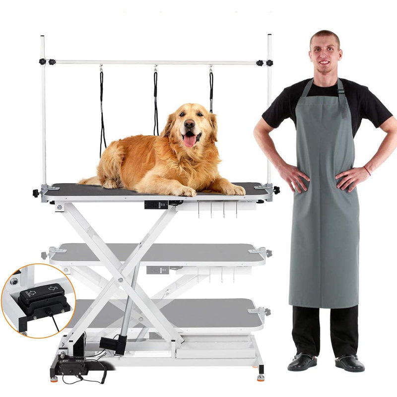 Table de toilettage professionnelle pour chien électrique, table de toilettage pour animaux à hauteur réglable (9,4 po à 39,4 po) avec contrôle au pied, X-Lift, plateau de table antidérapant