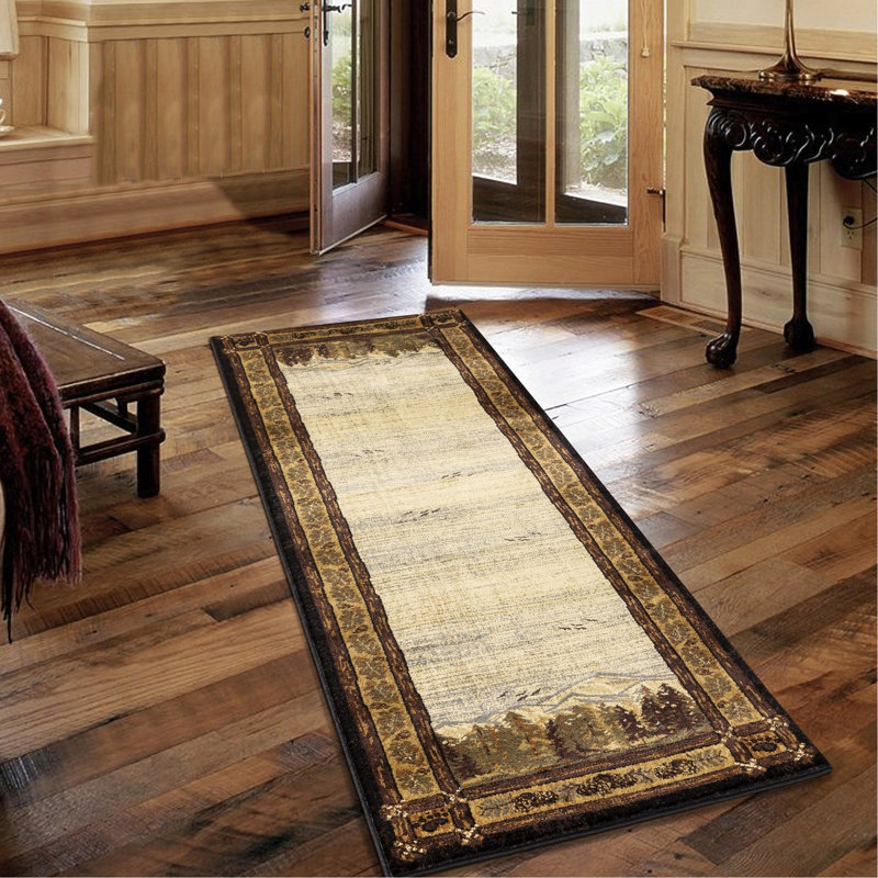 Tapis noir à motif de bois naturel, Rectangle 7 pi 10 po x 10 pi 3 po