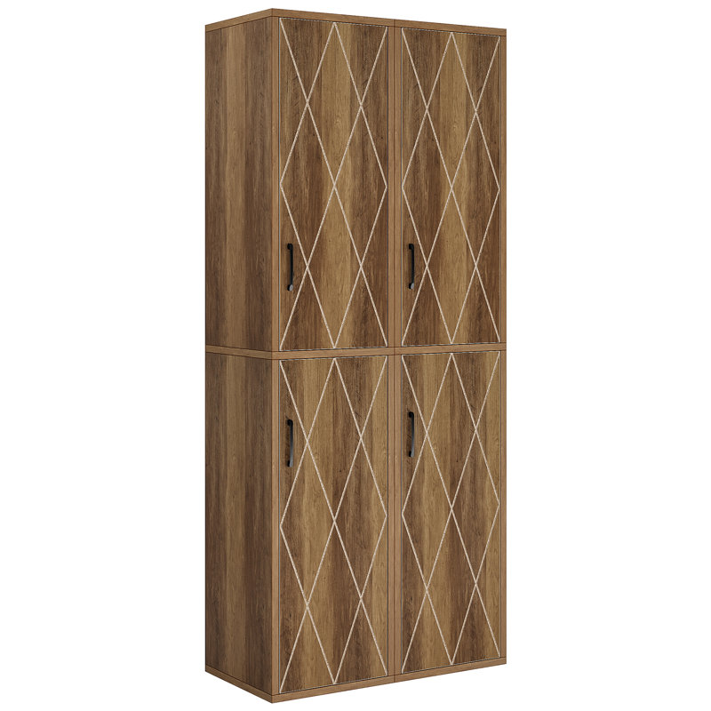 75-Inch Tall Narrow Wood Storage Cabinet with 2 Doors, Set of 2