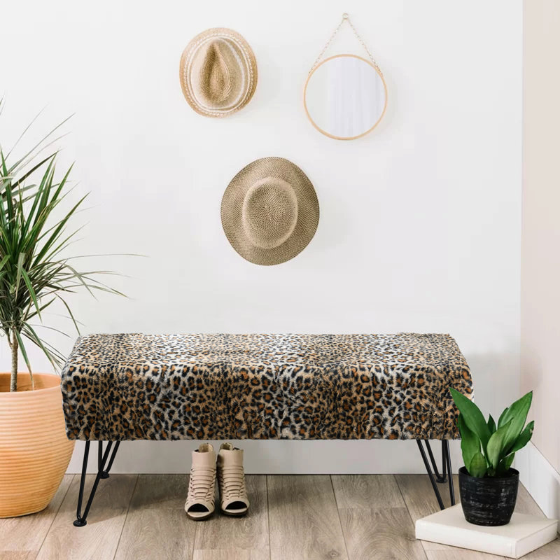Banc rembourré Jesseca, H 17 po x l 46 po x P 16 po, Léopard, Noir
