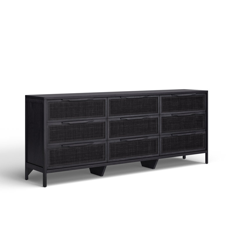 Nellie 9 Drawer Cane Dresser, Black