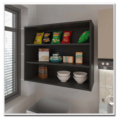 Armoire murale noire avec rangement ouvert