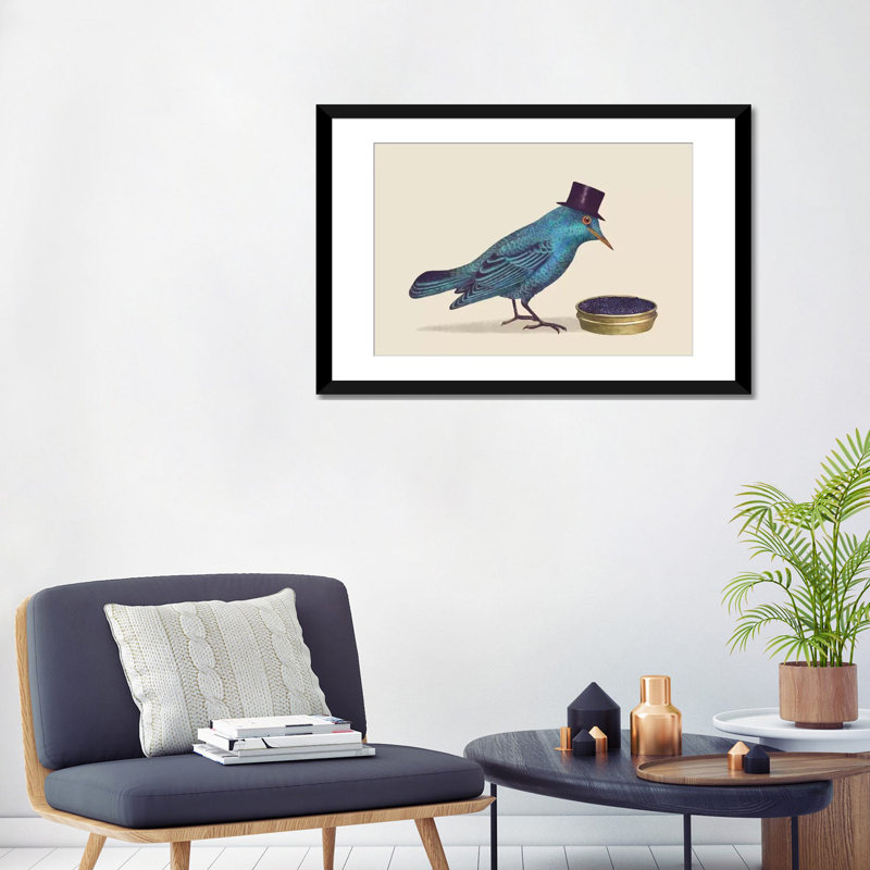 «Gentlebirds Préfér Caviar», impression sur toile tendue, H 24 po x l 32 po x P 1 po, Papier d'art encadré noir, Blanc