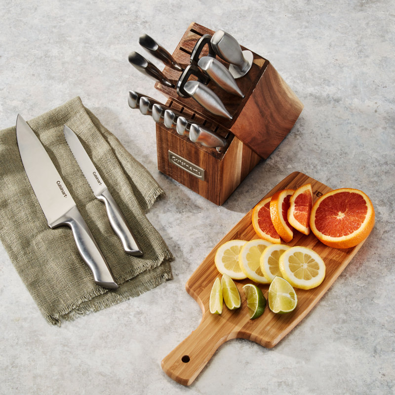 15-Piece Stainless Steel Knife Set with Acacia Block