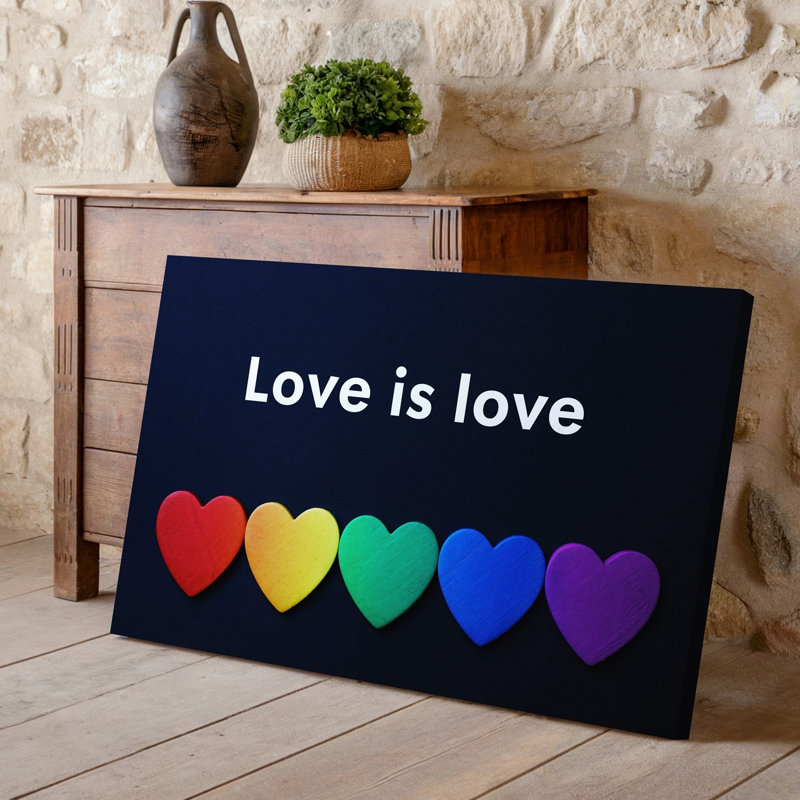 Toile, "Design A Minimalist", impression sur toile, "Love is is", art centré sur fond noir, H 9 po x l 12 po