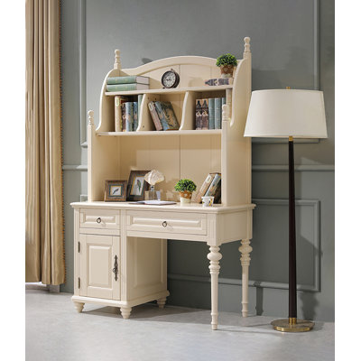 Bureau en bois massif de style champêtre avec bibliothèque