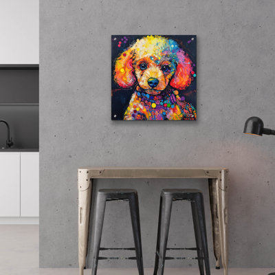  «Woof Poodle» par Rich Monet, art mural en verre acrylique, 24 po x 24 po