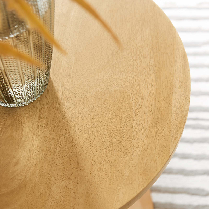 Lina 18" Round Oak Wood Pedestal Side Table