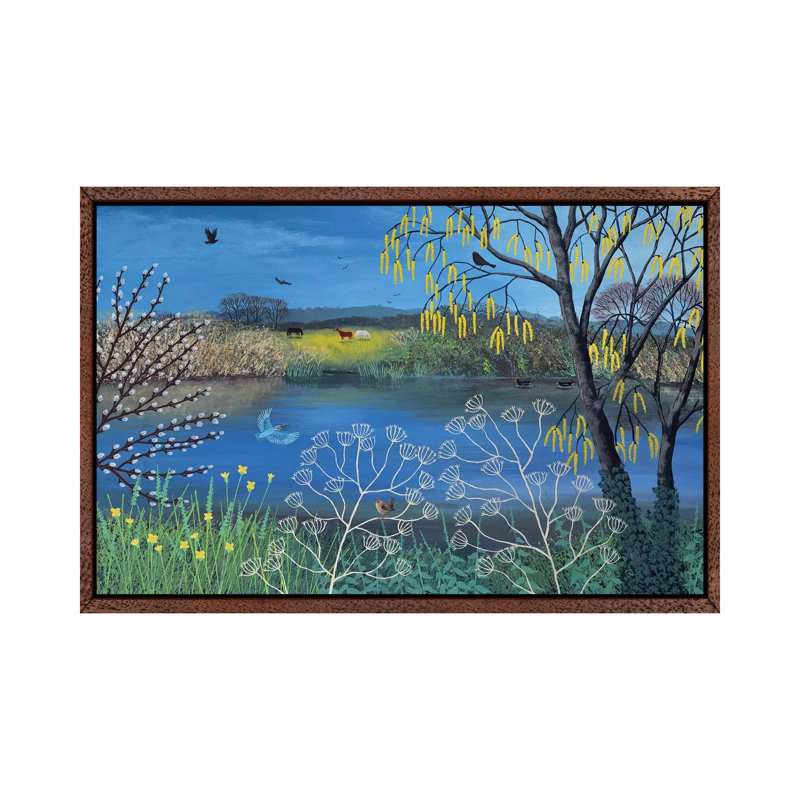 Kingfisher Blue by Jo Grundy - Painting on Canvas, Brown Framed, 101.6 cm H x 66.04 cm W