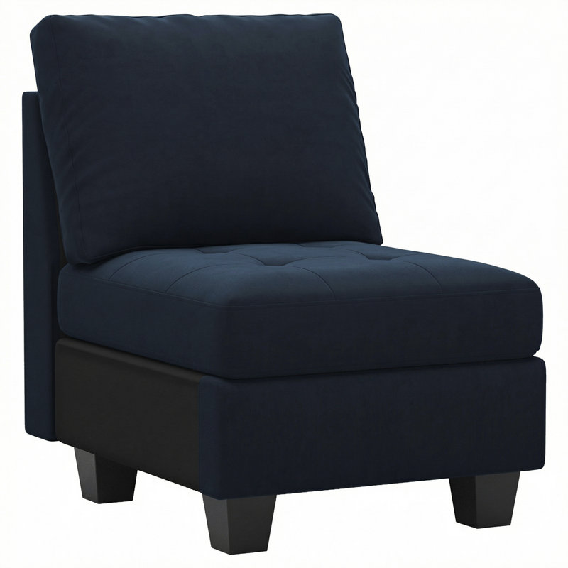 Chaise sans accoudoirs en velours de 23,6 po de largeur et module de chaise simple pour canapé modulaire Eyram, Velours bleu