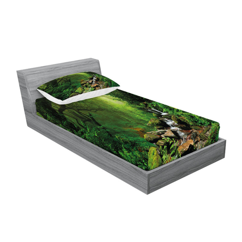 Drap-housse et coussin décoratif Ambesonne, Ensemble de draps pour lit simple + 3 pièces supp