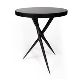 Polished Horn End Table with Embossed Black Leather Top