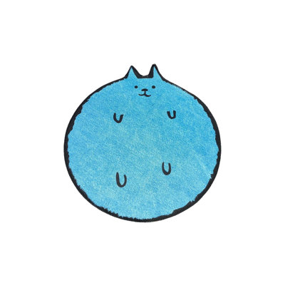 Blue Cat Patterned Decorative Washable Round Rug