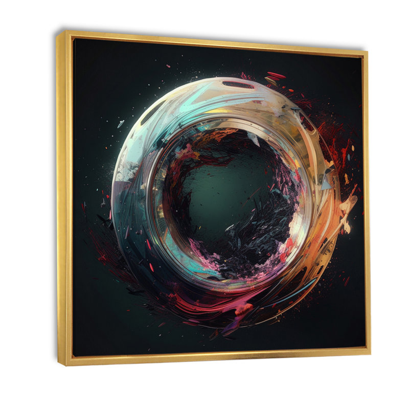 «Neon Spirité Eternity I», reproduction d'art sur toile géométrique moderne, 30" H x 30" W, Cadre flottant doré