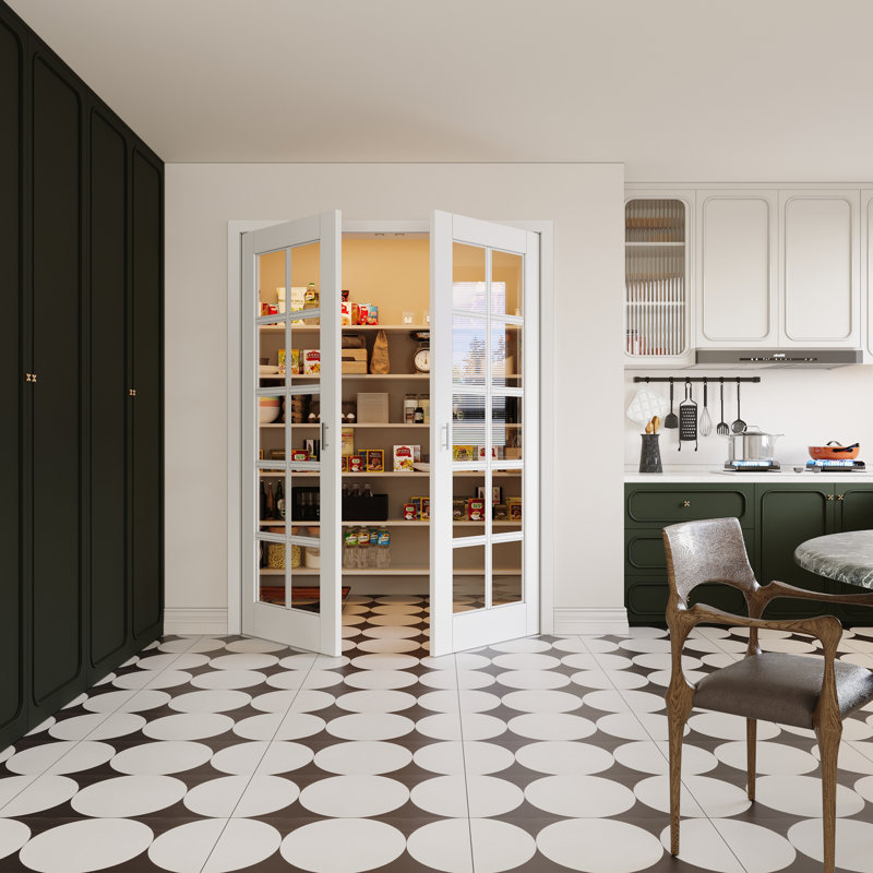 Intérieur de la porte en verre transparent 10-Lite, portes françaises en verre trempé CARB P2 MDF et SGCC, quincaillerie en nickel satiné - loquets et charnières à billes, pré-fini et imperméable, garde-manger, chambre à coucher, salle de bain et placard, teinture facile à bricoler, sans Cadre, 60 po x 80 po