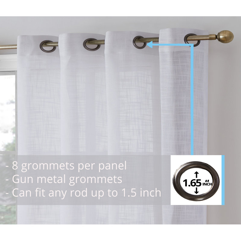 Hallmark Solid Semi-Sheer Faux Linen Polyester Grommet Curtain Panels, 54" W x 63" L, White
