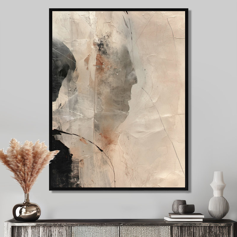 «Black and Grey Brushstroke», peinture abstraite - collage mural abstrait, art mural contemporain noir encadré, Noir