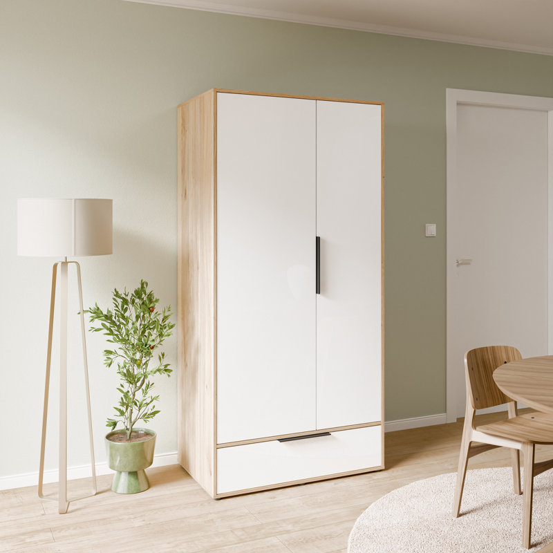 ORKNEY 2 Door Manufactured Wood Wardrobe, White/Warm Oak