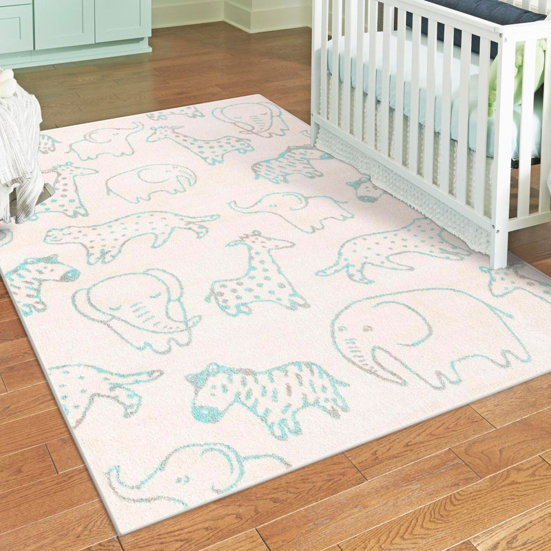 Tapis pour enfant Whimsy Safari, Rectangle 3 pi 11 po x 5 pi 11 po, Ivoire ivoire