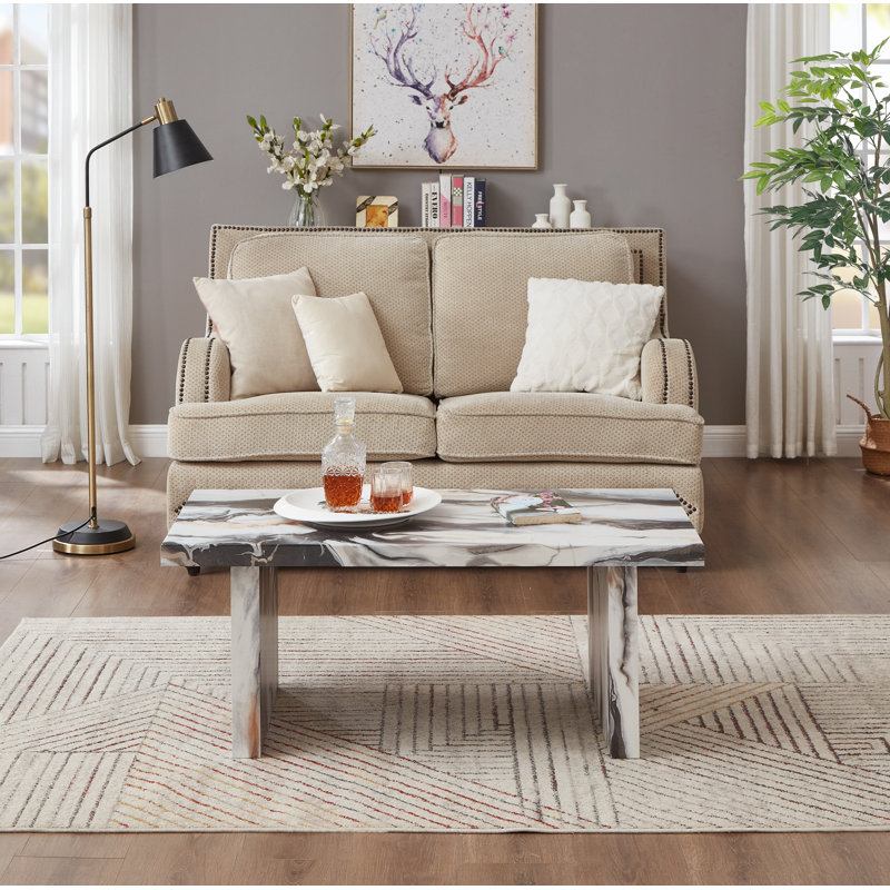 Roundhill Furniture Cavira Modern Faux Marble Living Room Coffee Table, Off-White, Off-white