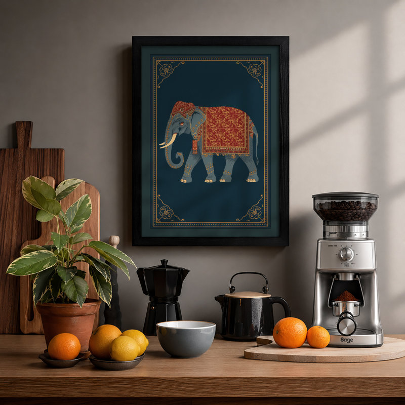 Ceremonial Elephant Eclectic - Framed Print, A1 - 84.1 x 59.4 cm, Black