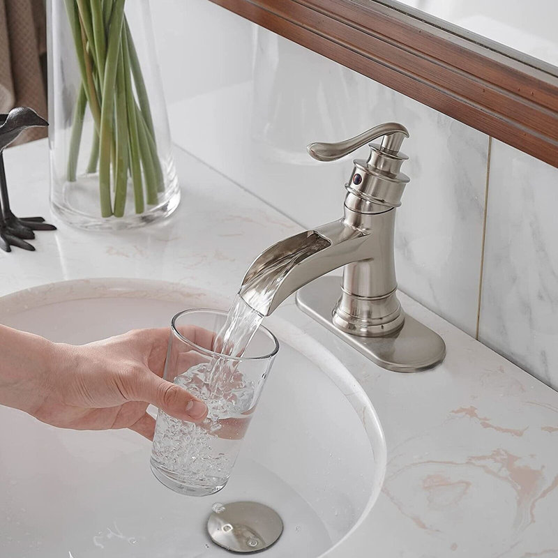 Brushed Nickel Single Handle Waterfall Bathroom Faucet