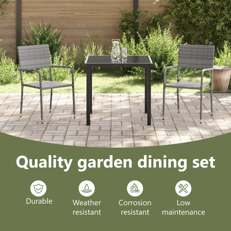 2 - Person Patio Dining Set with Square Table, Grey