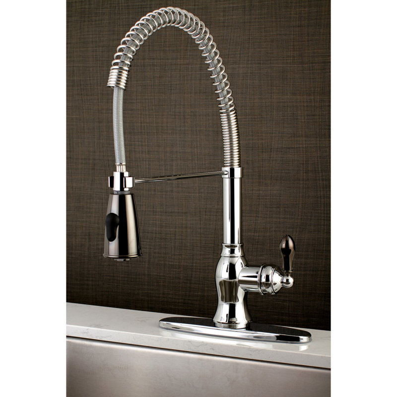 Kingston Brass Kaiser Single-Handle 1-or-3 Hole Deck Mount Pre-Rinse Kitchen Faucet, Polished Chrome