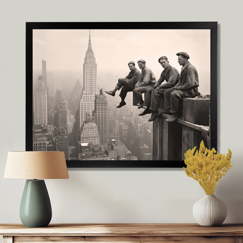 Art rétro de New York Empire State Building - New York, art mural, H 12 po x l 20 po x P 1 po, Cadre simple noir