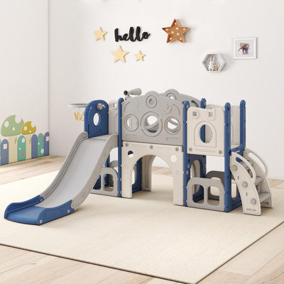 Toboggan Kinbor 8 en 1 pour enfants de 1 à 3 ans, intérieur/extérieur, bleu