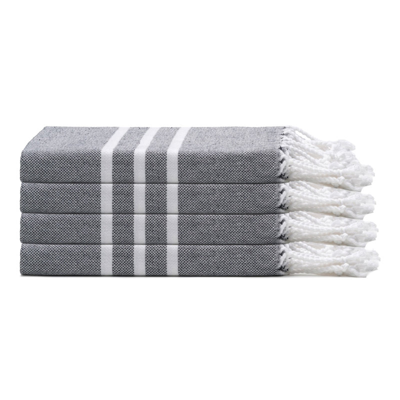 Ensemble de 4 essuie-mains en coton à rayures et à rayures Trio, Noir