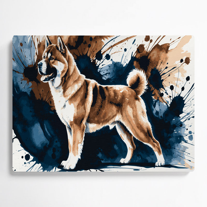 Chiens, art mural gris Akita, H 24 po x l 36 po
