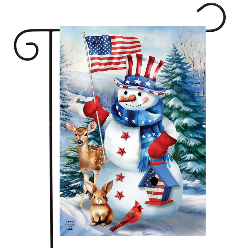 Drapeau de jardin américain bonhomme de neige