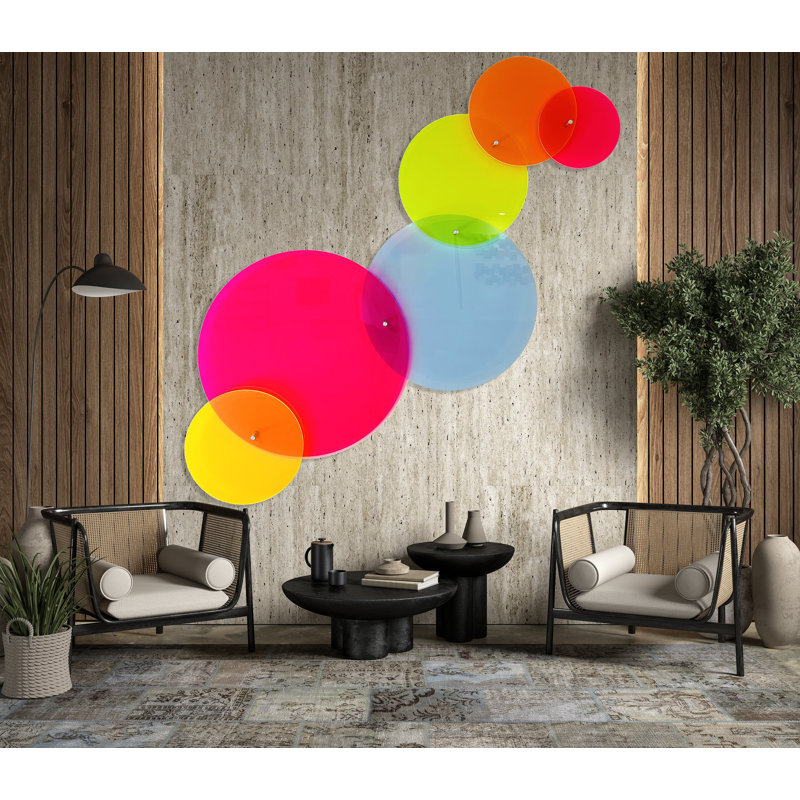 Fluorescent acrylique néon Art - ensemble de 6 décorations murales transparentes, style Pop Art 3D, fabriqué aux États-Unis - mur moderne multicolore vibrant