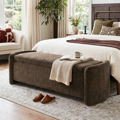 60" Chenille Upholstered Storage Bench with Lift Top, End-of-Bed Ottoman Bench