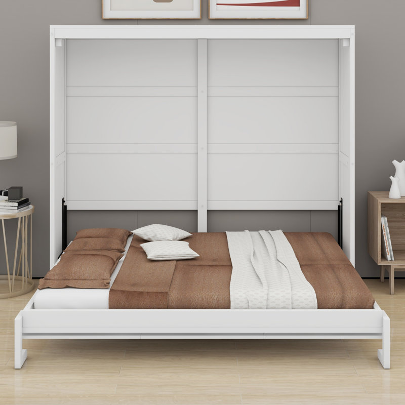 Murphy Bed Cabinet Wall Bed Chest, White, Full