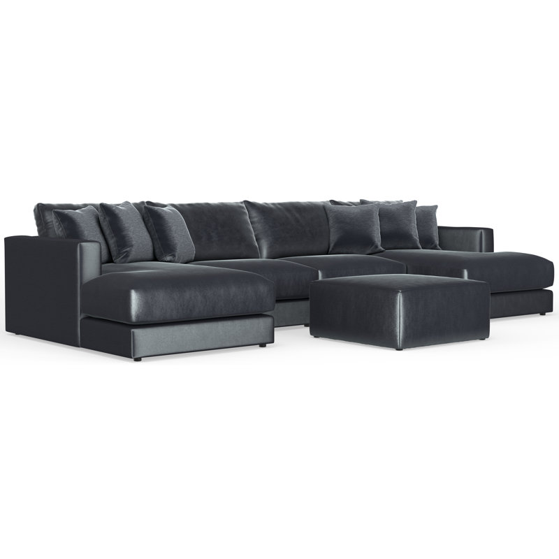 Canapé modulaire double 4 pièces Nyrie et 1 repose-pieds de cocktail inclus Nyrie, Bleu / polyester gris