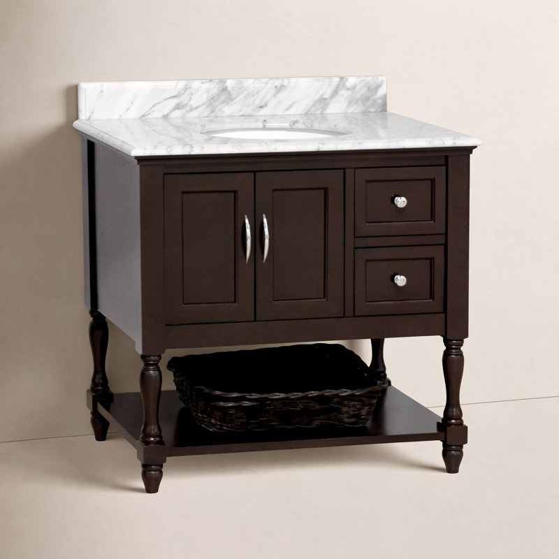 Hampton 36'' Single Bathroom Vanity with Top, Chocolate, Carrara Marble