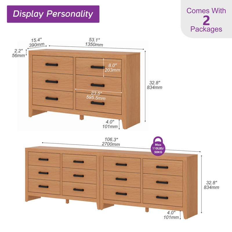 Modular 8.8ft Dresser Set - 12-Drawer Adjustable Organizer for Multi-Room Farmhouse Storage, Mocha