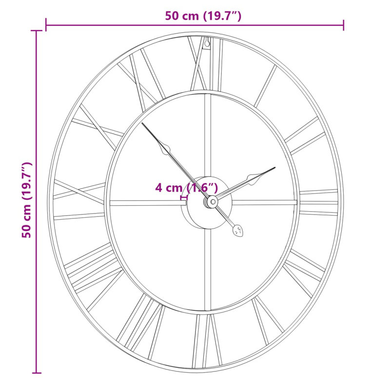 Arikara Metal Wall Clock, Black, 50cm H x 50cm W x 1cm D