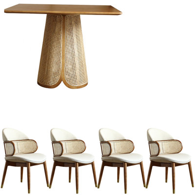Nordic style solid wood rattan table set