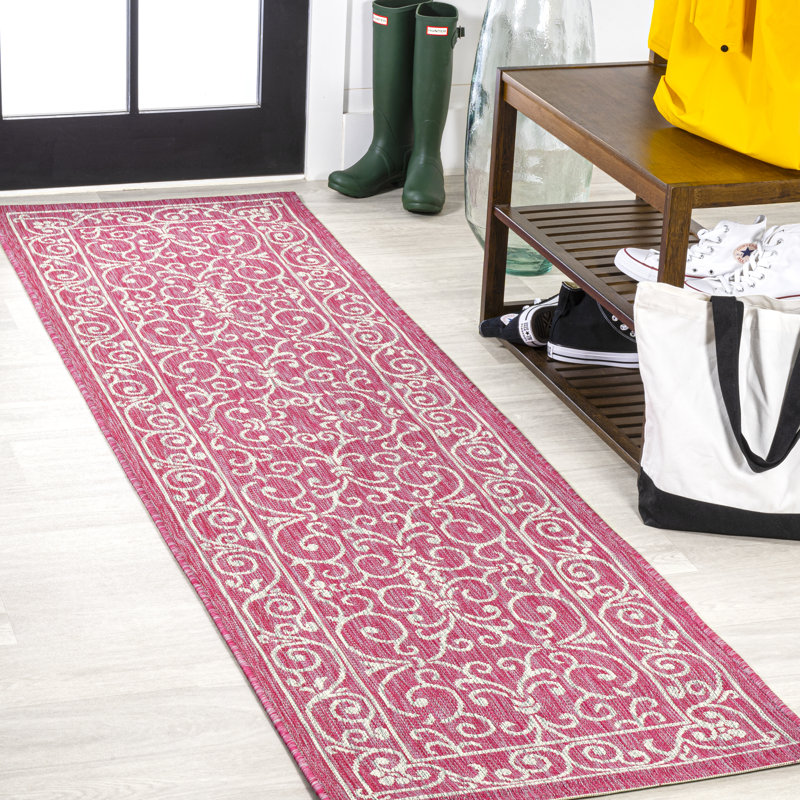 Halpert Vintage Filigree Textured Weave Fuchsia/Light Gray Indoor/Outdoor Rug, Runner 2'2" x 8'