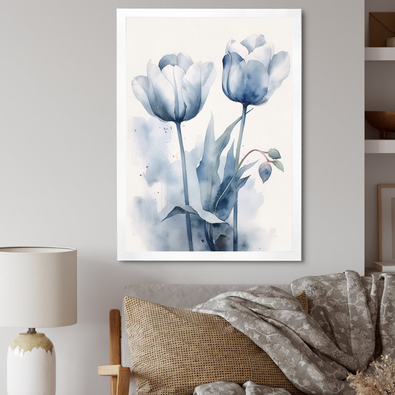 Tulipe Dreams III - décoration murale florale, H 32 po x l 16 po x P 1 po, Cadre photo blanc