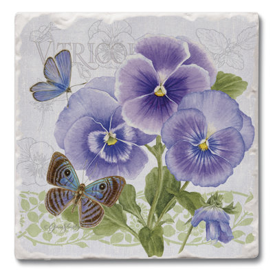 Sous-verres en pierre absorbants - Ensemble de 4 - Pensées mauves